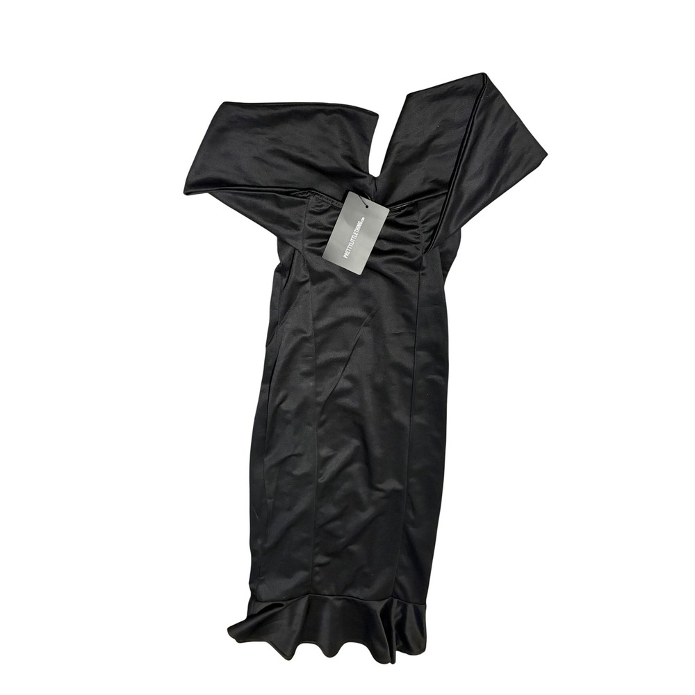 PrettyLittleThing Black Bardot Frill Hem Midi‎ Dress CLT6746 Size 14 NWT